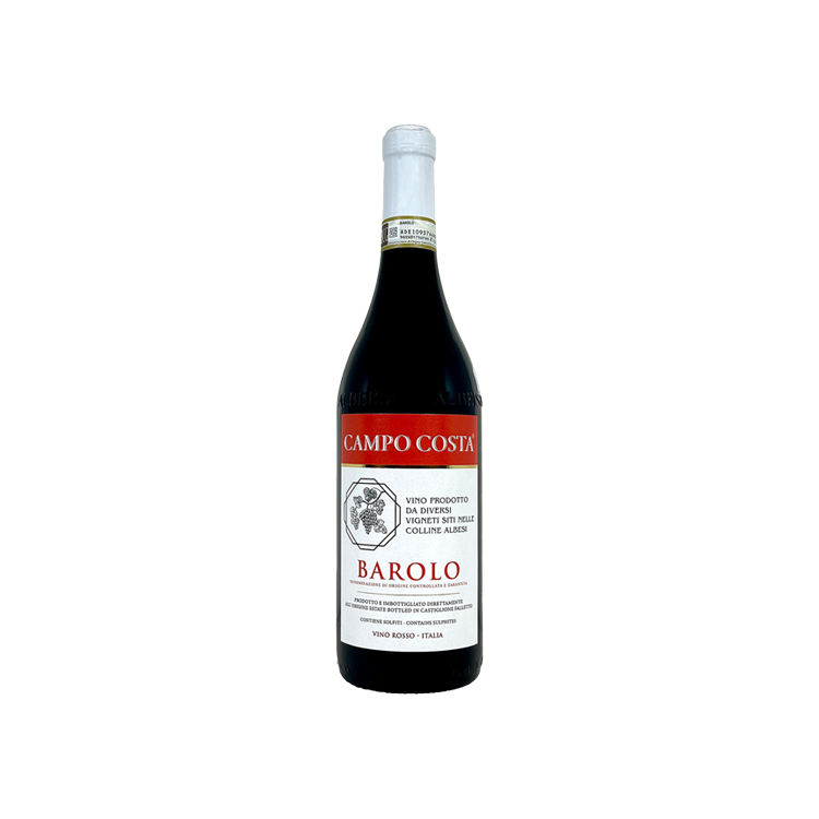 Campo Costa Barolo wine bottle on a white background
